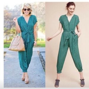 ANTHROPOLOGIE| Cropped button up jumpsuit